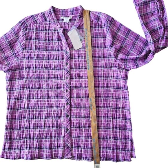 Allison Daley NWT Sz 1X Button Front Plaid Shirt Pink Purple Check Lightweight - Picture 15 of 16